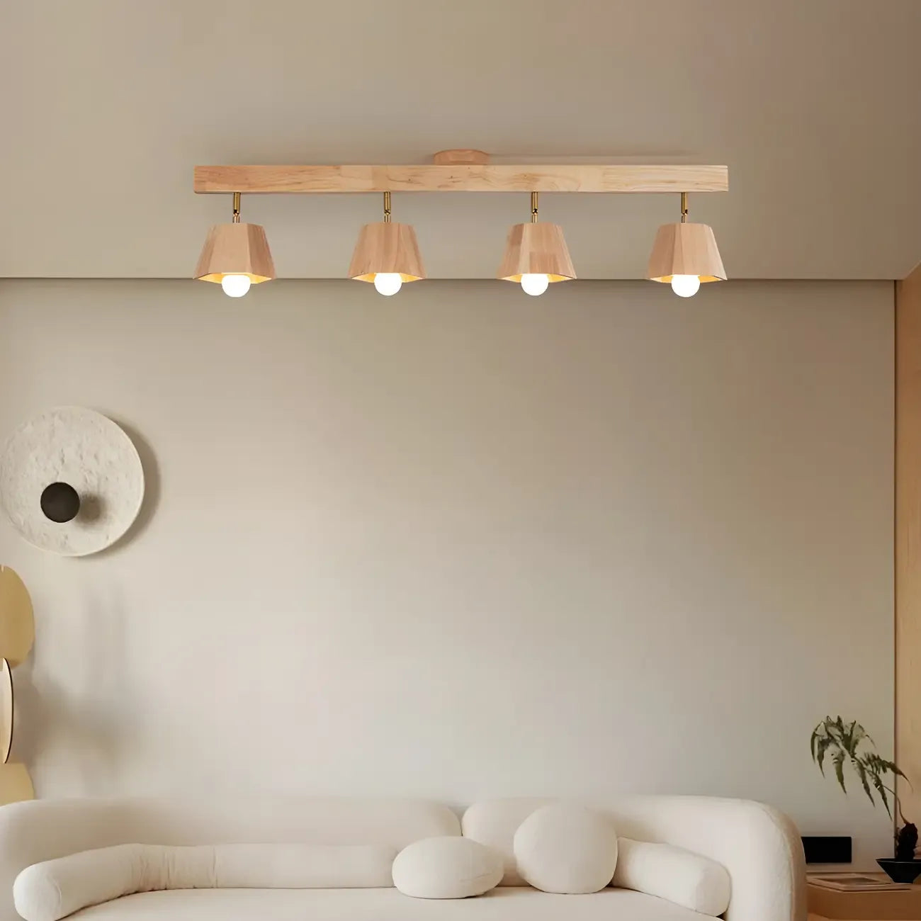 4-Light Adjustable Natural Rubber Wood Semi Flush Track Light