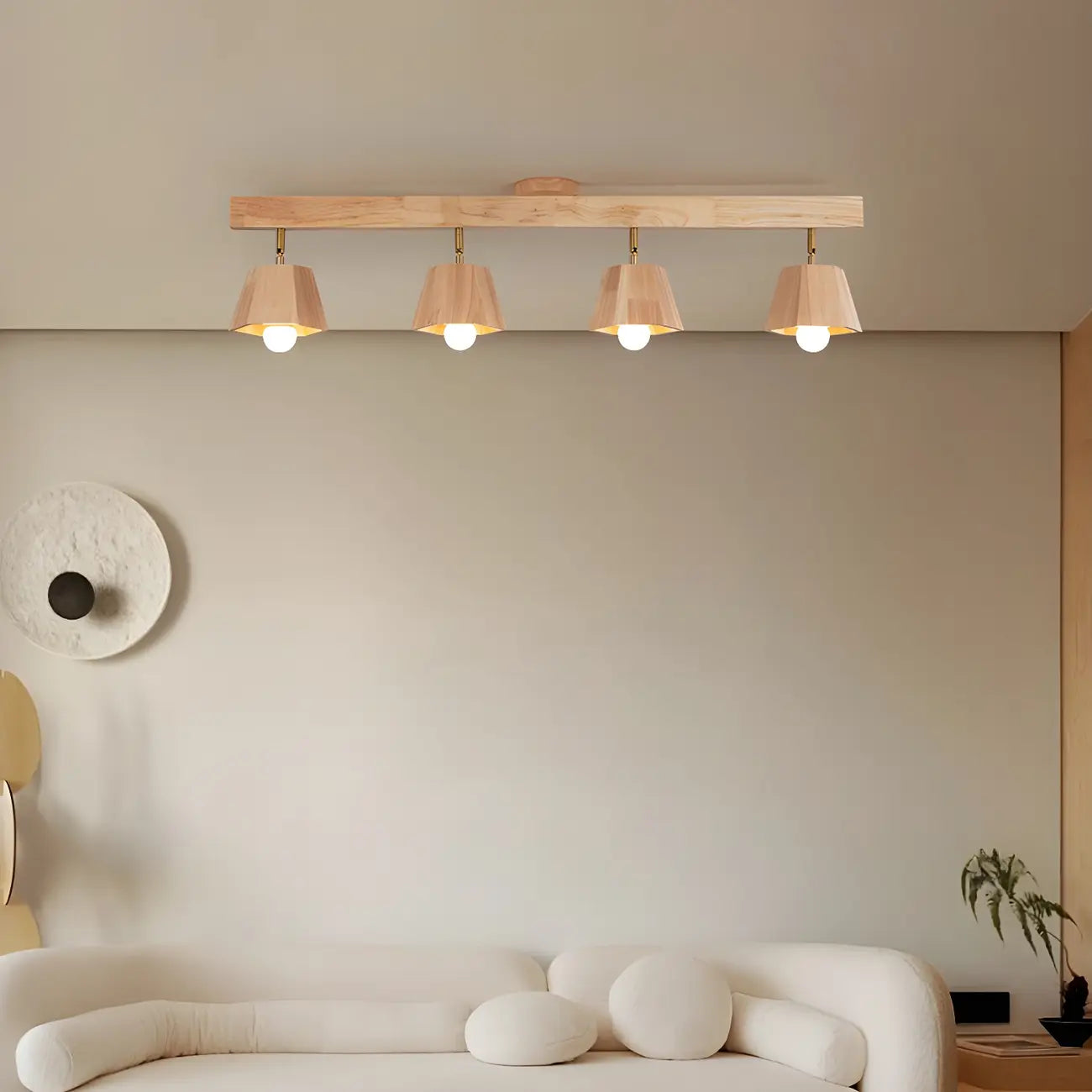 4-Light Adjustable Natural Rubber Wood Semi Flush Track Light