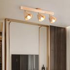 4-Light Adjustable Natural Rubber Wood Semi Flush Track Light