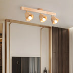 4-Light Adjustable Natural Rubber Wood Semi Flush Track Light
