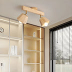 4-Light Adjustable Natural Rubber Wood Semi Flush Track Light