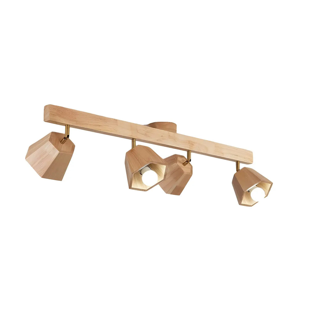 4-Light Adjustable Natural Rubber Wood Semi Flush Track Light
