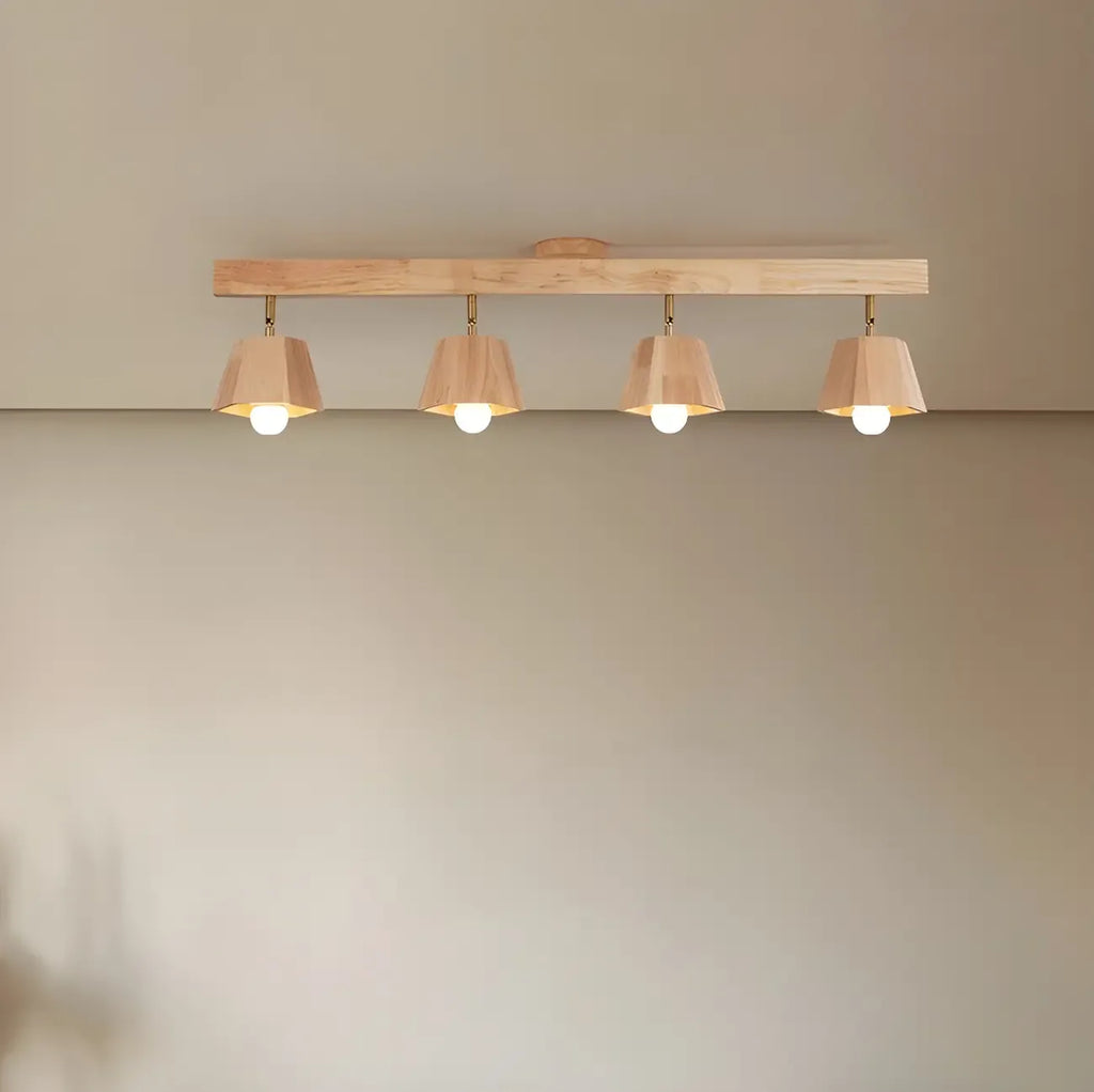 4-Light Adjustable Natural Rubber Wood Semi Flush Track Light