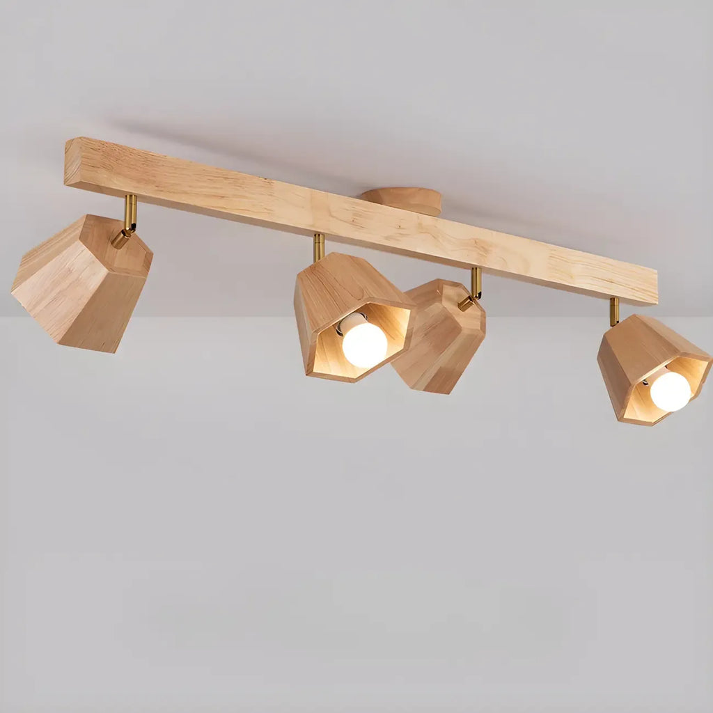 4-Light Adjustable Natural Rubber Wood Semi Flush Track Light