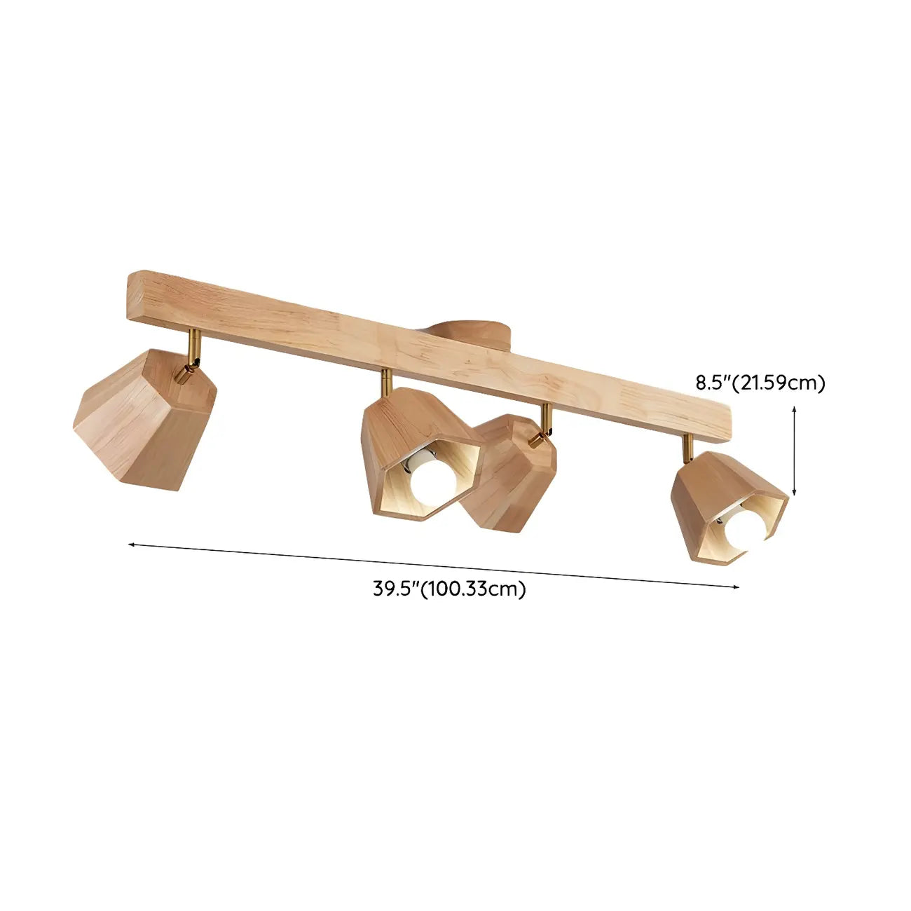 4-Light Adjustable Natural Rubber Wood Semi Flush Track Light