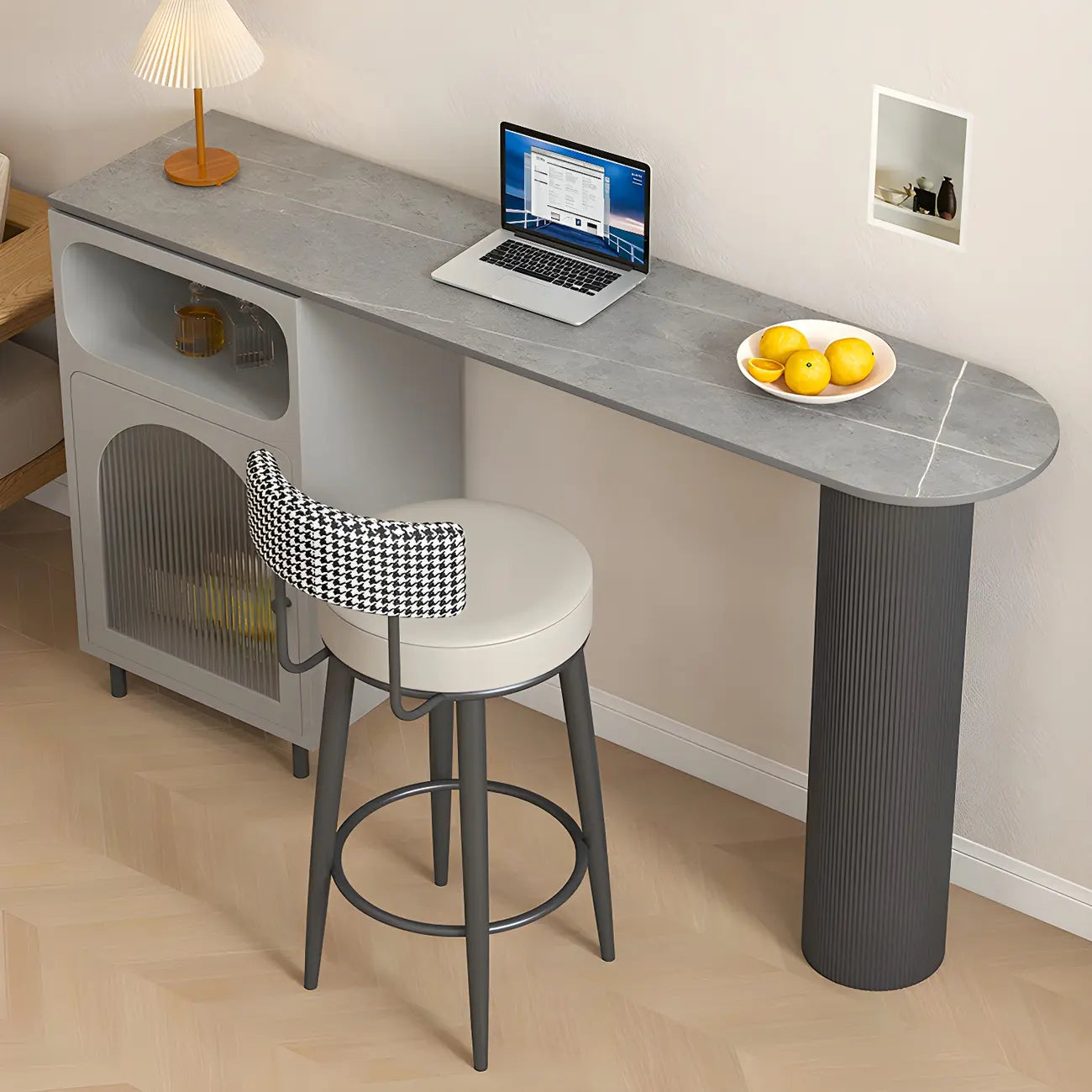 Modern Grey Stone Iron Storage Free Shape Bar Tables