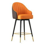 Art Deco Leather Swivel Bucket Cushioned Bar Stool