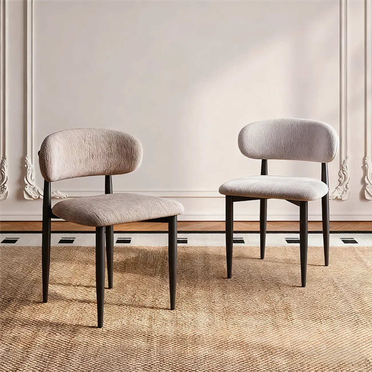 Vintage Chenille Low Back Armless Dining Chair Set of 2