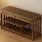 Classic Brown Bamboo Cushioned Shoe Storage Bench