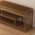 Classic Brown Bamboo Cushioned Shoe Storage Bench