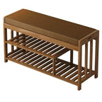 Classic Brown Bamboo Cushioned Shoe Storage Bench