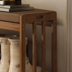 Classic Brown Bamboo Cushioned Shoe Storage Bench