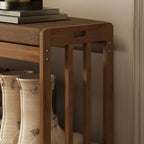 Classic Brown Bamboo Cushioned Shoe Storage Bench