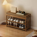 Classic Brown Bamboo Cushioned Shoe Storage Bench