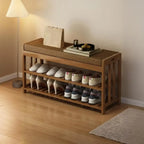 Classic Brown Bamboo Cushioned Shoe Storage Bench