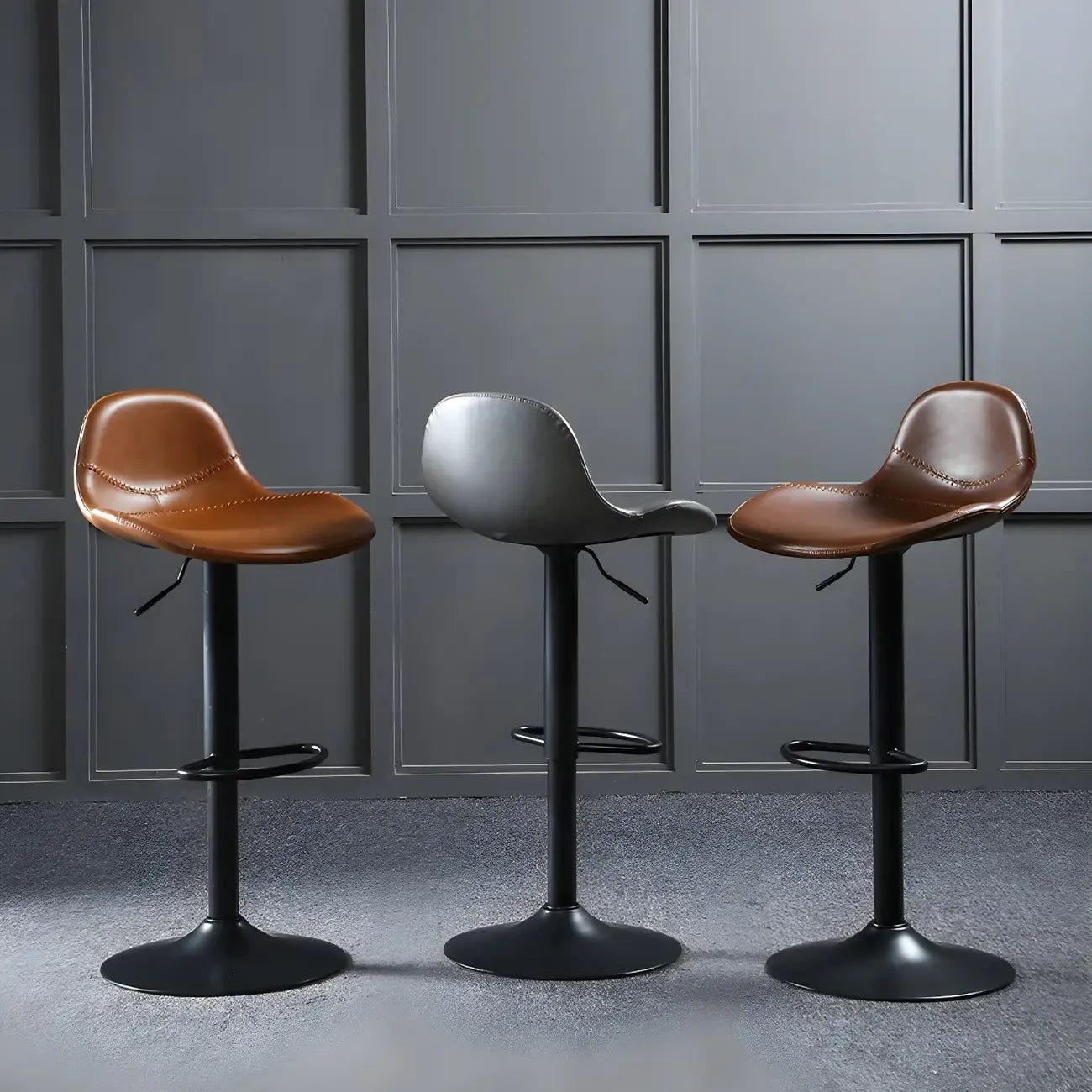 Traditional Leather Adjustable Bar Stools with Backrest for Home
