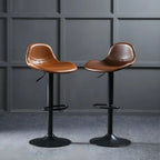 Traditional Leather Adjustable Bar Stools with Backrest for Home