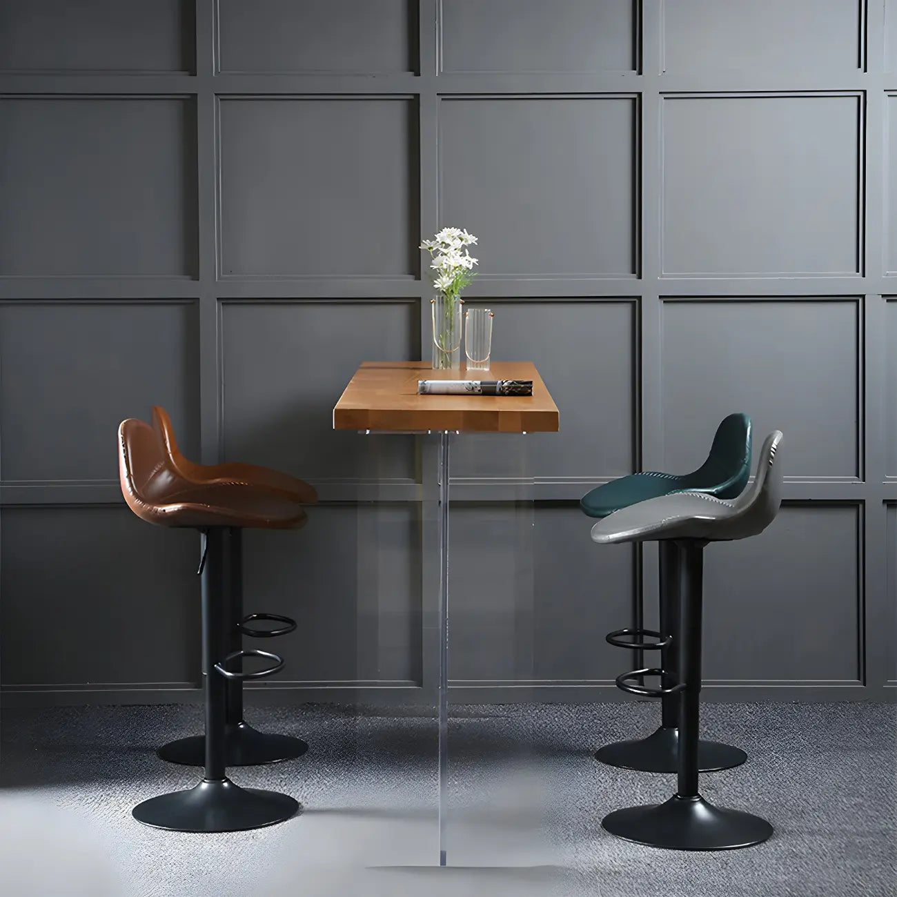 Traditional Leather Adjustable Bar Stools with Backrest for Home