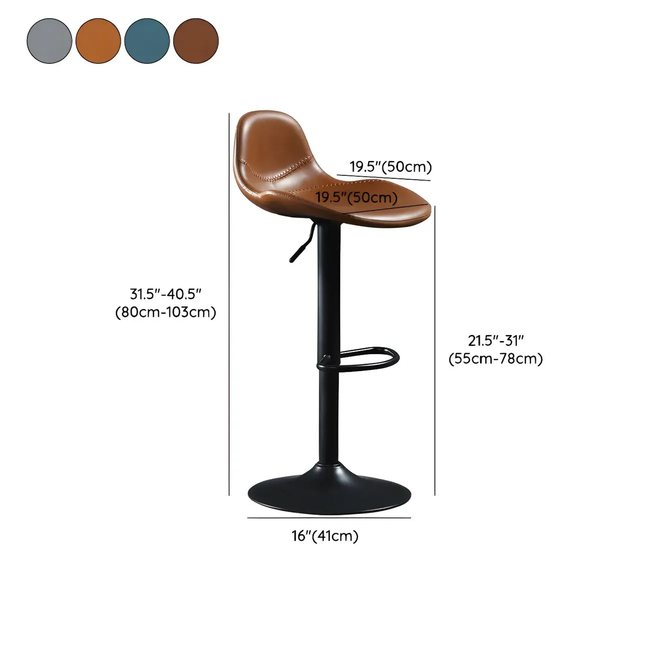 Traditional Leather Adjustable Bar Stools with Backrest for Home