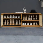 Bamboo Adjustable Shelves Shoe Storage with Rattan Doors