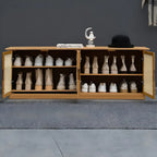 Bamboo Adjustable Shelves Shoe Storage with Rattan Doors