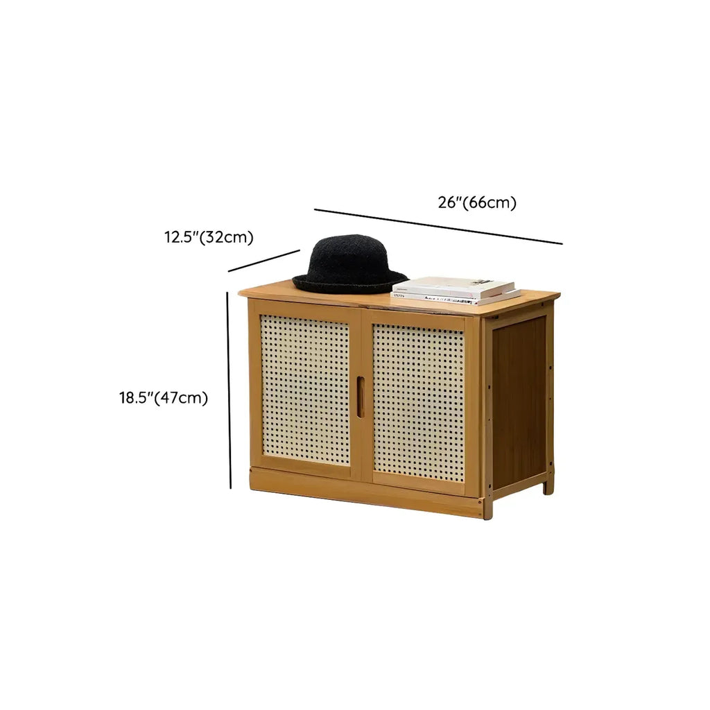 Bamboo Adjustable Shelves Shoe Storage with Rattan Doors