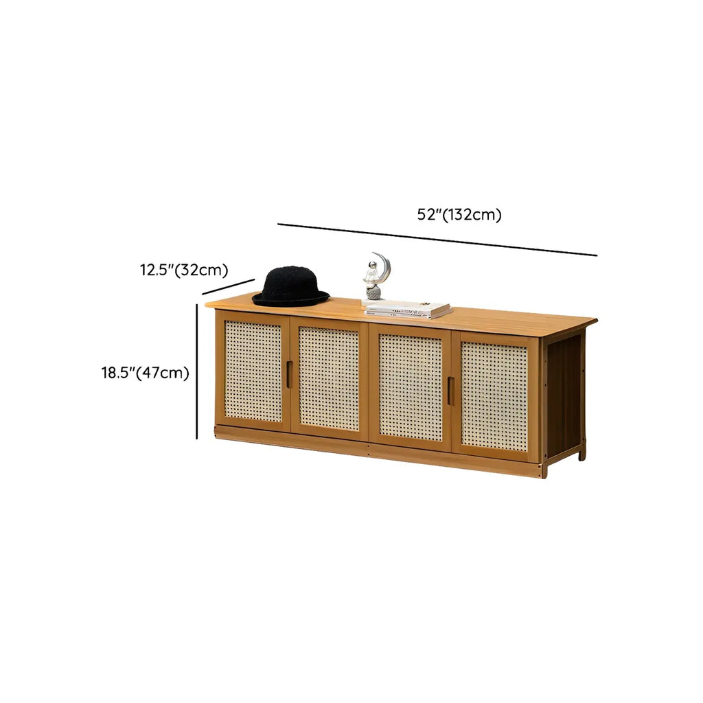 Bamboo Adjustable Shelves Shoe Storage with Rattan Doors