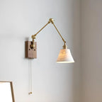 Antique Brass Swing Arm Wall Light with White Ceramics Shade