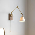Antique Brass Swing Arm Wall Light with White Ceramics Shade