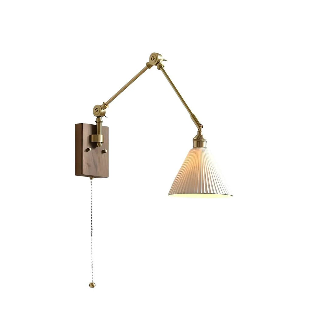Antique Brass Swing Arm Wall Light with White Ceramics Shade