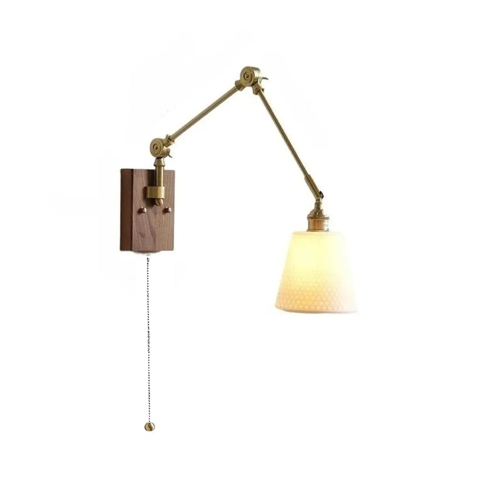 Antique Brass Swing Arm Wall Light with White Ceramics Shade