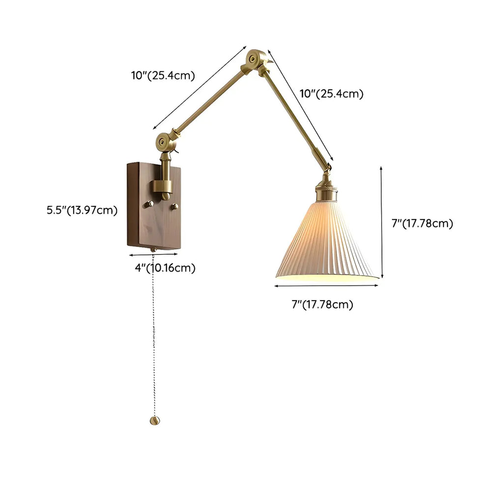 Antique Brass Swing Arm Wall Light with White Ceramics Shade