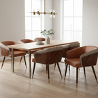 Modern Armrest Faux Leather Wood Dining Chair Low Back