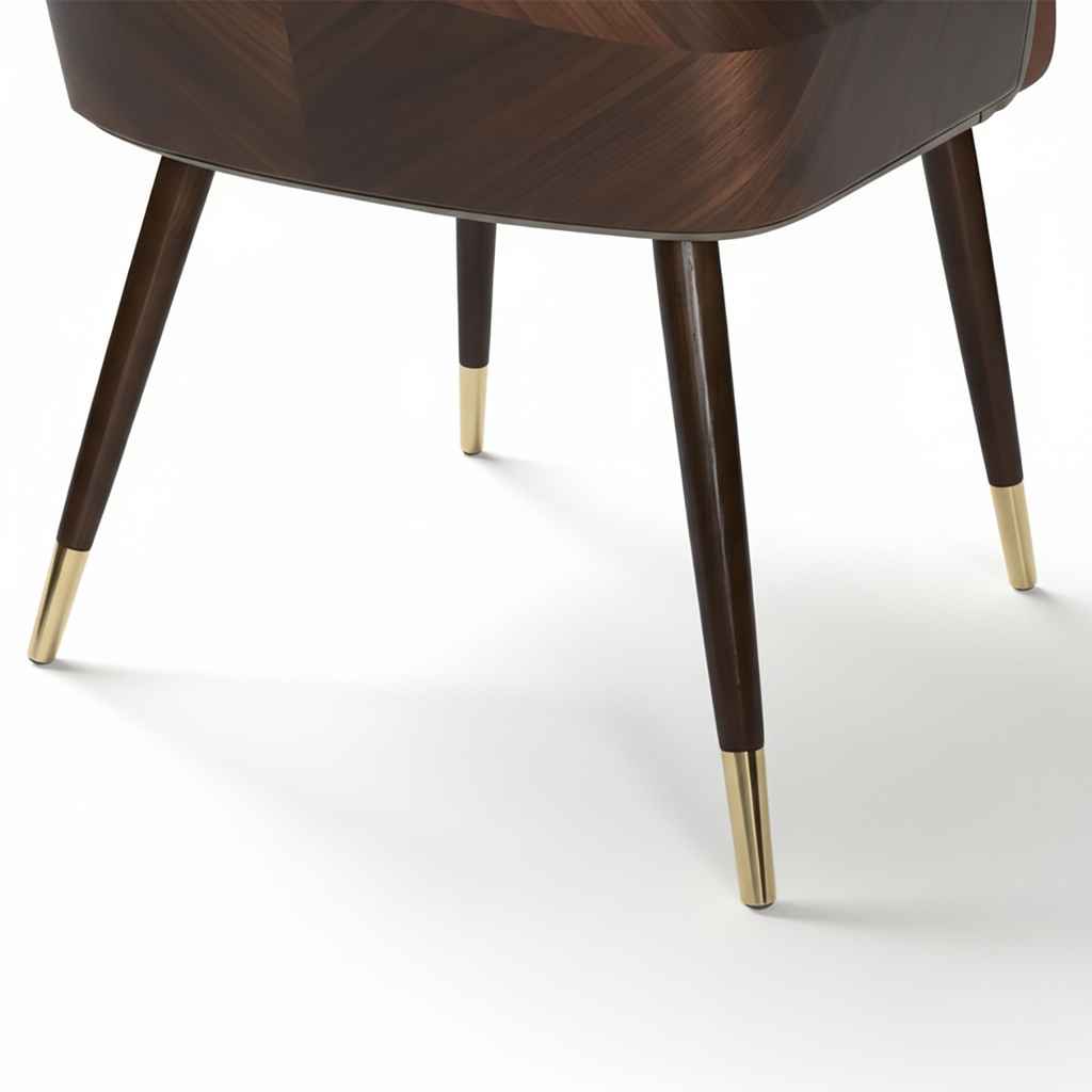Modern Armrest Faux Leather Wood Dining Chair Low Back