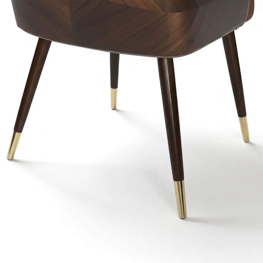 Modern Armrest Faux Leather Wood Dining Chair Low Back