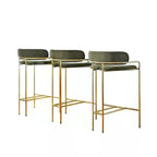 Art Deco Gold Green Cotton Upholstered Bar Stool