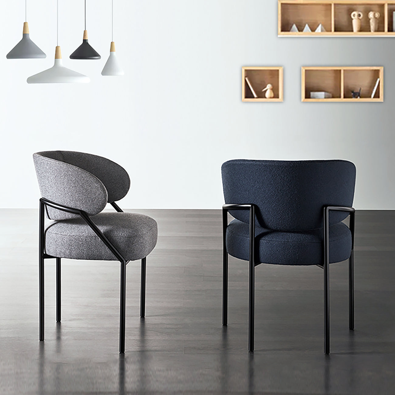 Contemporary Gray Upholstered Dining Chair Metal Frame