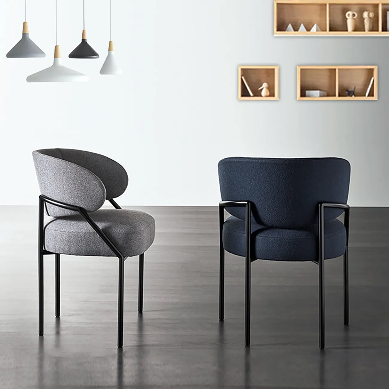 Contemporary Gray Upholstered Dining Chair Metal Frame
