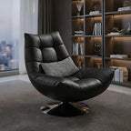 Black Swivel Tufted Leather Accent Chair Pillow Included
