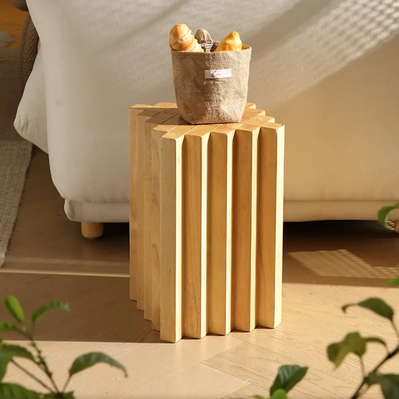 Square Solid Wood Side Table for Living Room
