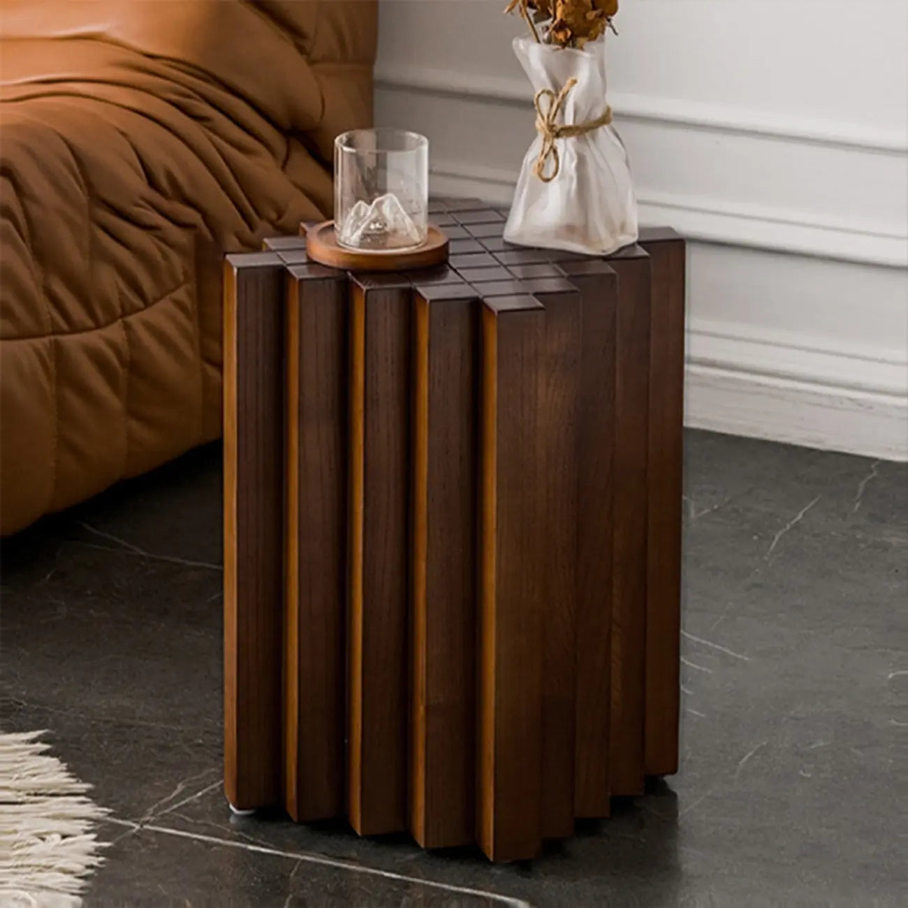 Square Solid Wood Side Table for Living Room