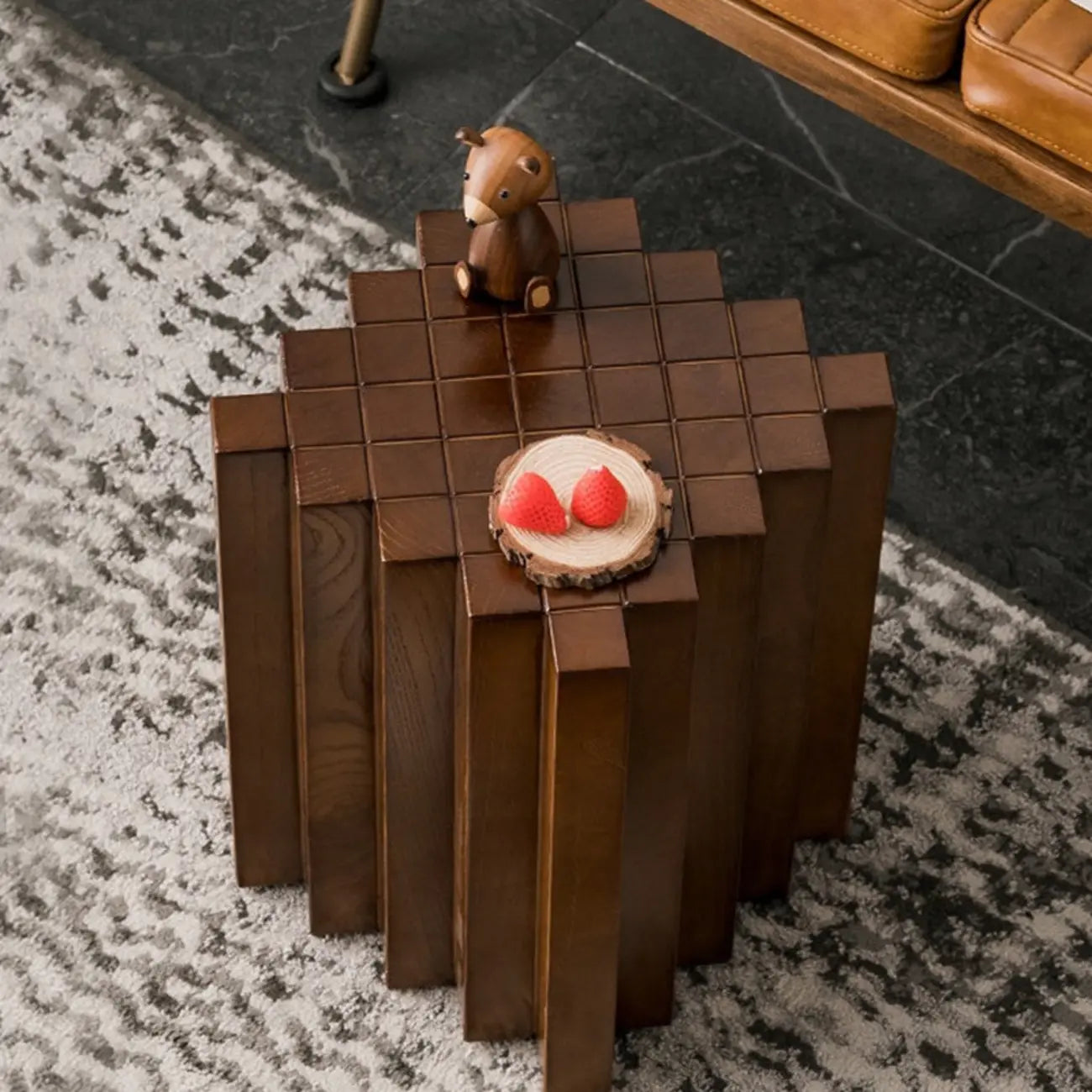 Square Solid Wood Side Table for Living Room