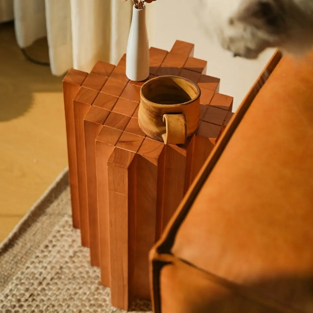 Square Solid Wood Side Table for Living Room