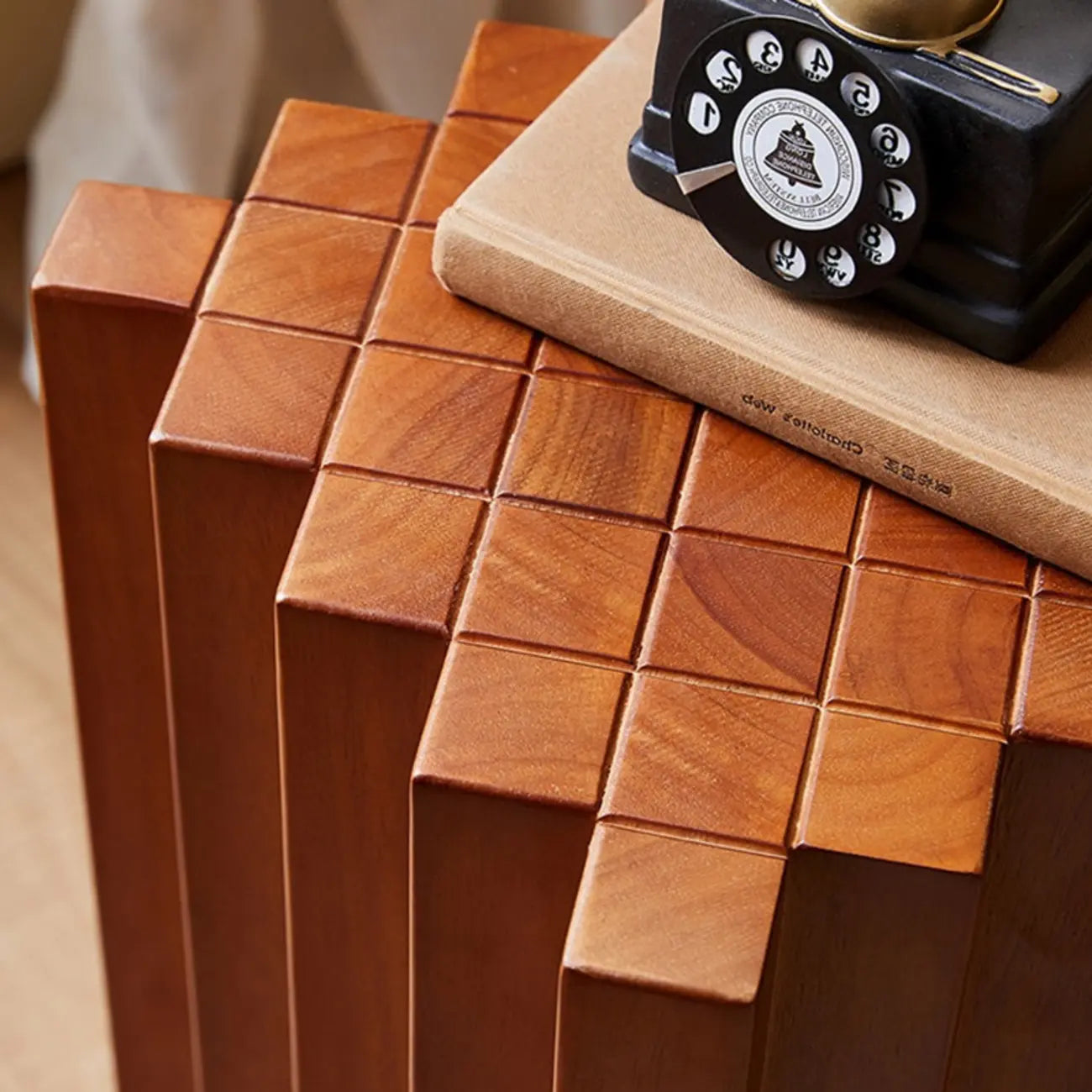 Square Solid Wood Side Table for Living Room