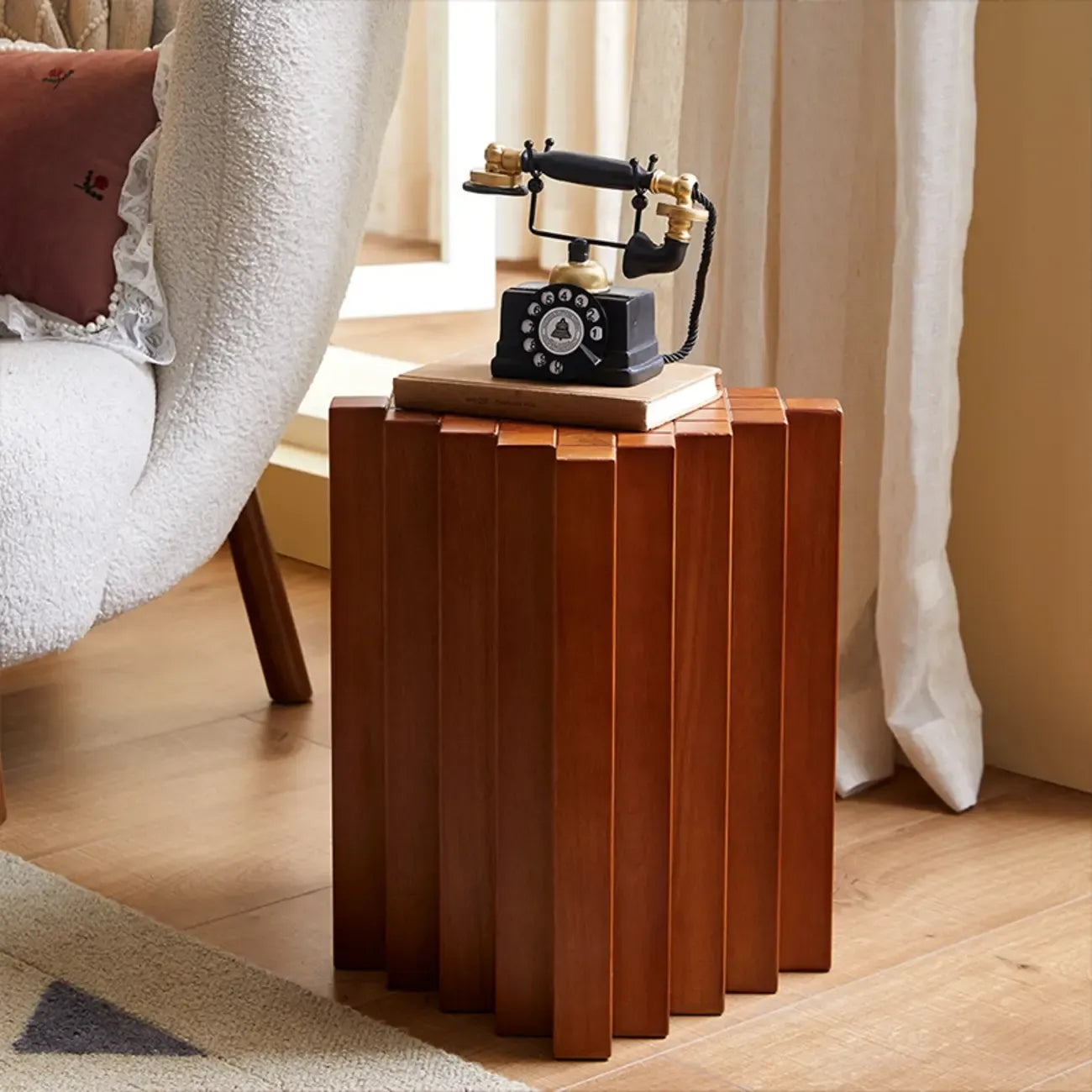 Square Solid Wood Side Table for Living Room