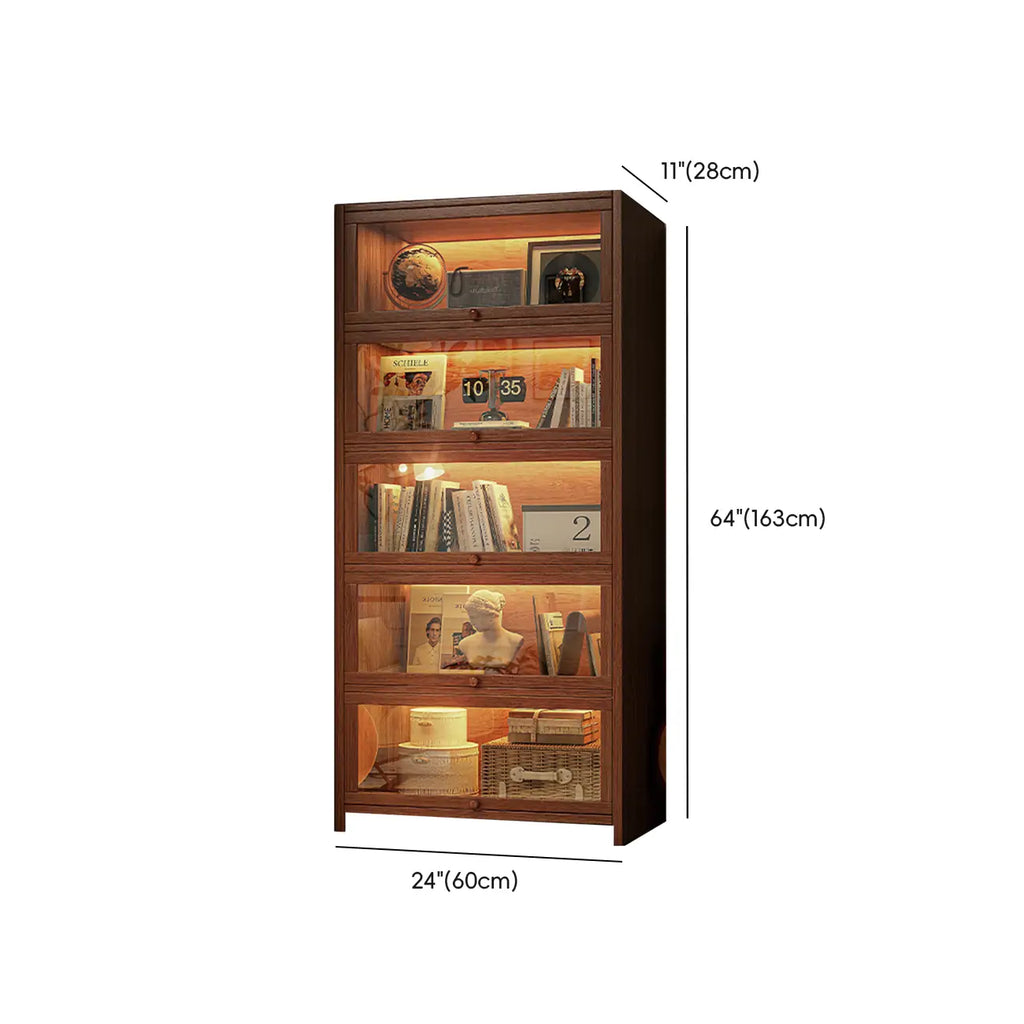 Contemporary Vertical Nut-Brown Wooden 5-Shelf Bookcase
