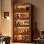 Contemporary Vertical Nut-Brown Wooden 5-Shelf Bookcase