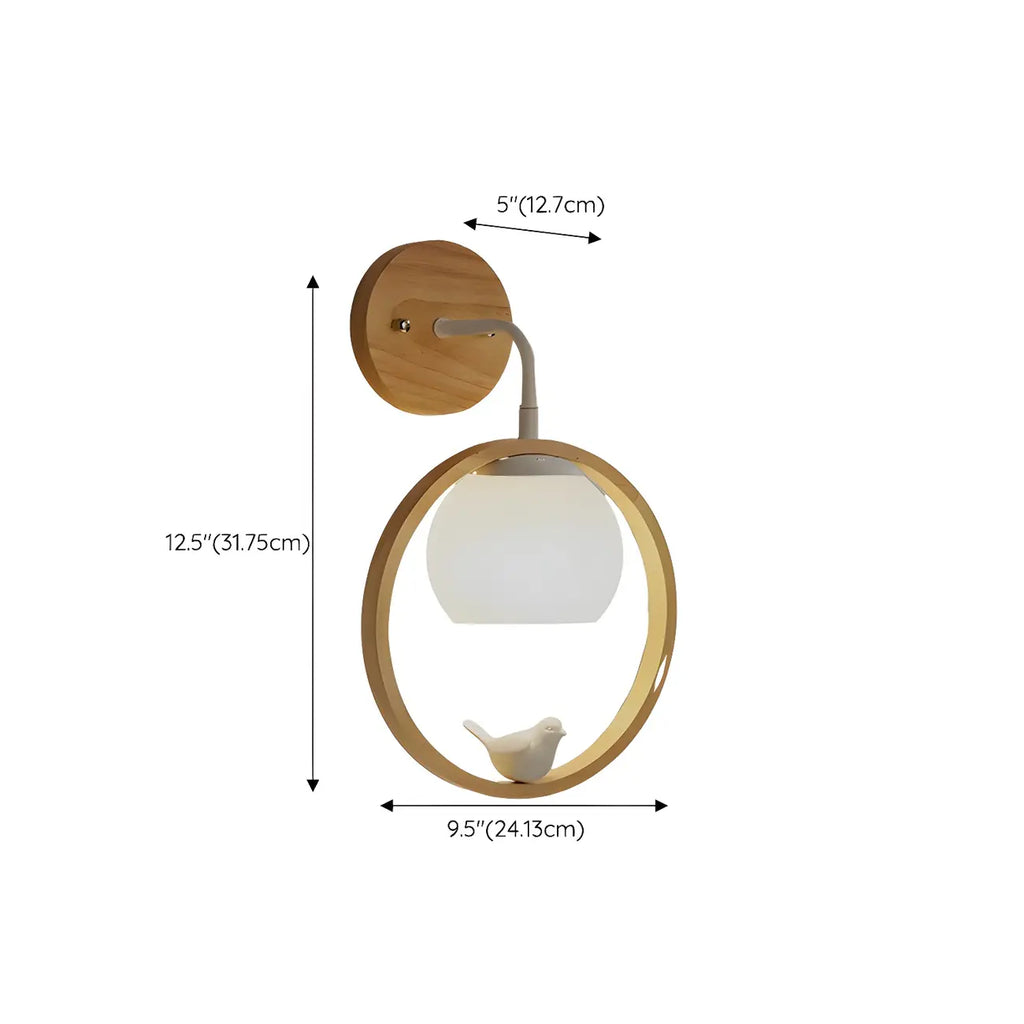 Creative Wooden Ring Wall Sconce with Bird for Living Room