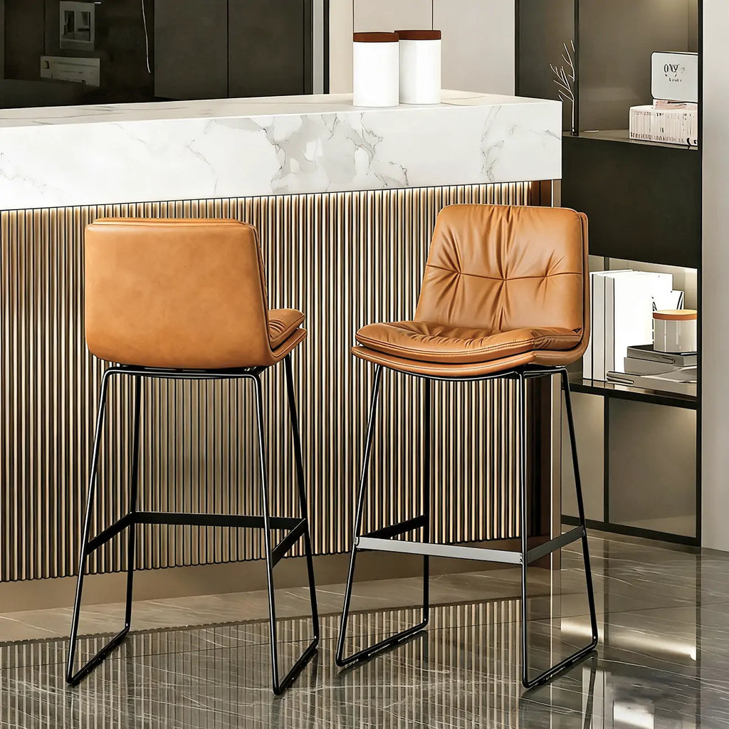 Saddle Metal Frame Leather Counter Bar Stools with Back