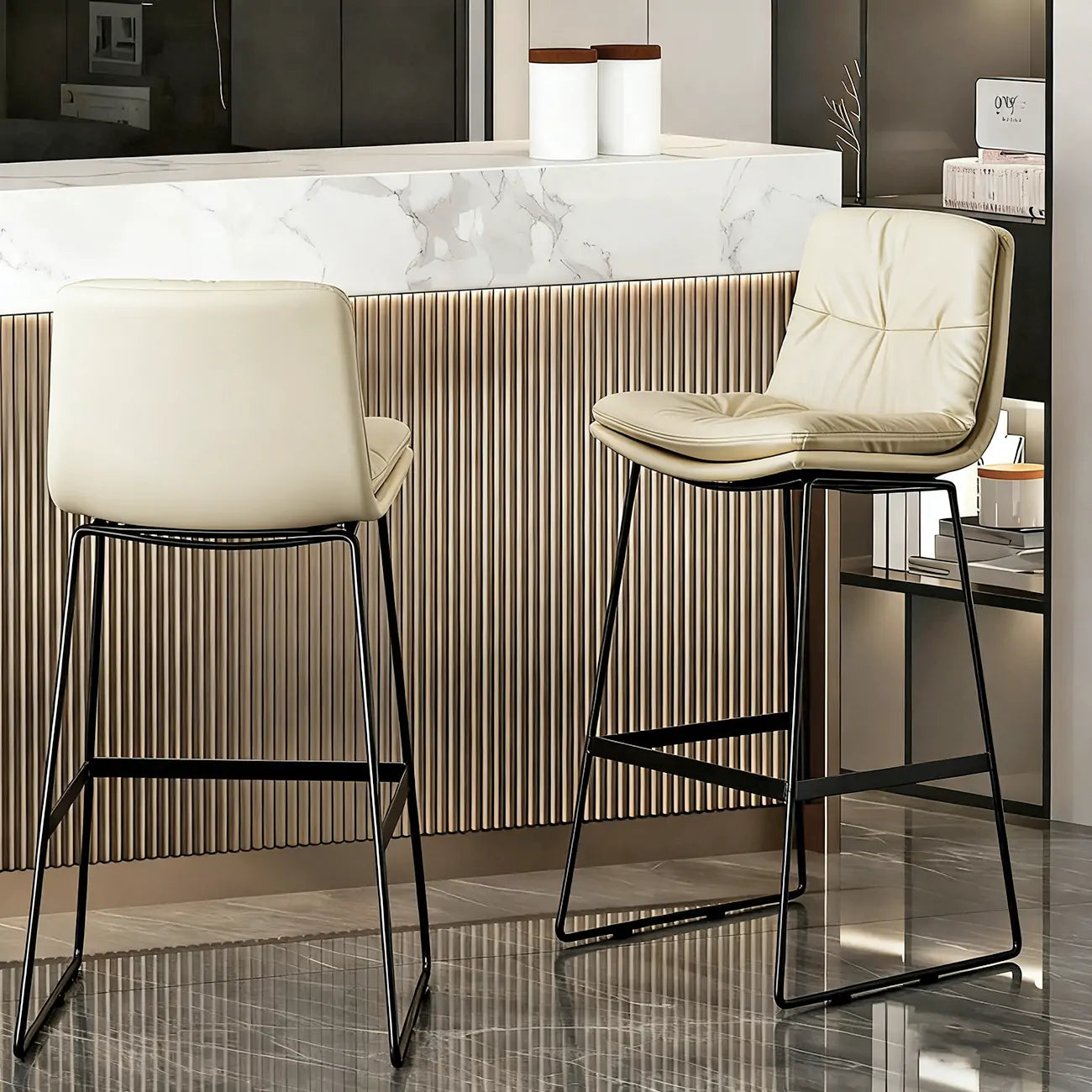 Saddle Metal Frame Leather Counter Bar Stools with Back
